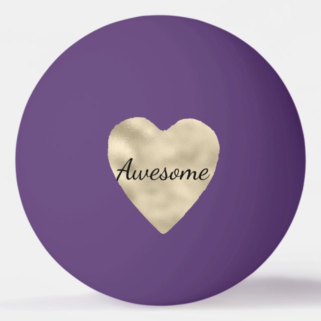 Gold Heart Awesome Personalized Ping Pong Ball (Front)