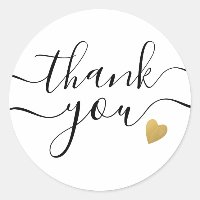 Gold Heart Black And White Thank You   Classic Round Sticker (Front)