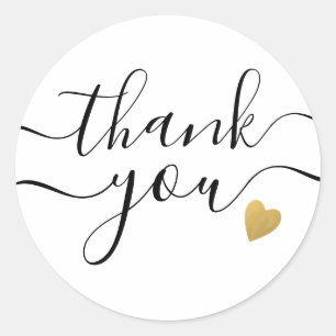 Gold Heart Black And White Thank You Classic Round Sticker