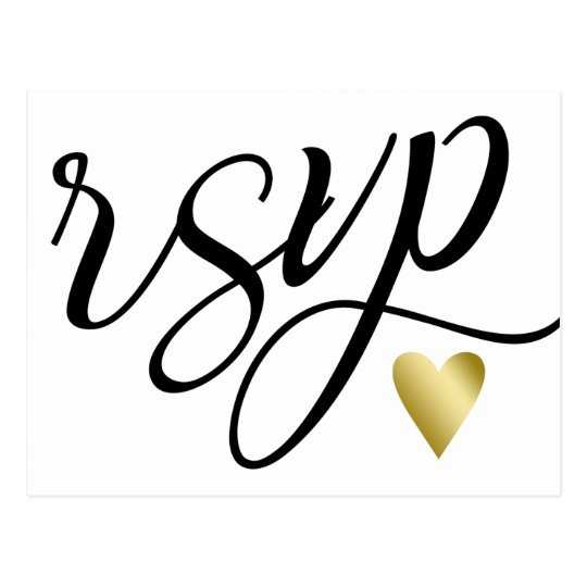 Gold Heart & Black Calligraphy RSVP Postcard