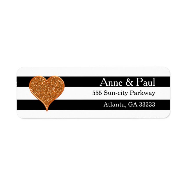 Gold Heart Black & White Stripe Return Address Lab (Front)