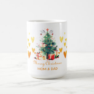 Gold Heart, Christmas Tree, Presents Coffee Mug