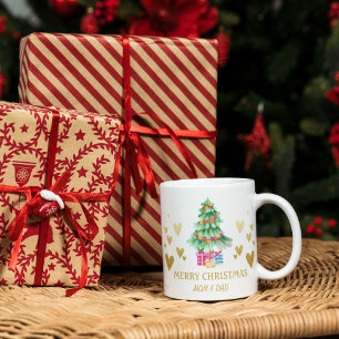 Gold Heart, Christmas Tree, Presents Coffee Mug