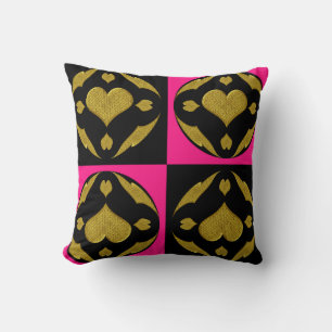 Gold Heart Circles Throw Pillow