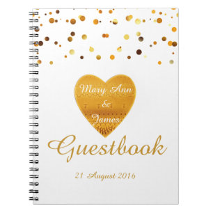 Gold Heart Confetti Glitter Faux Foil White Guest Notebook