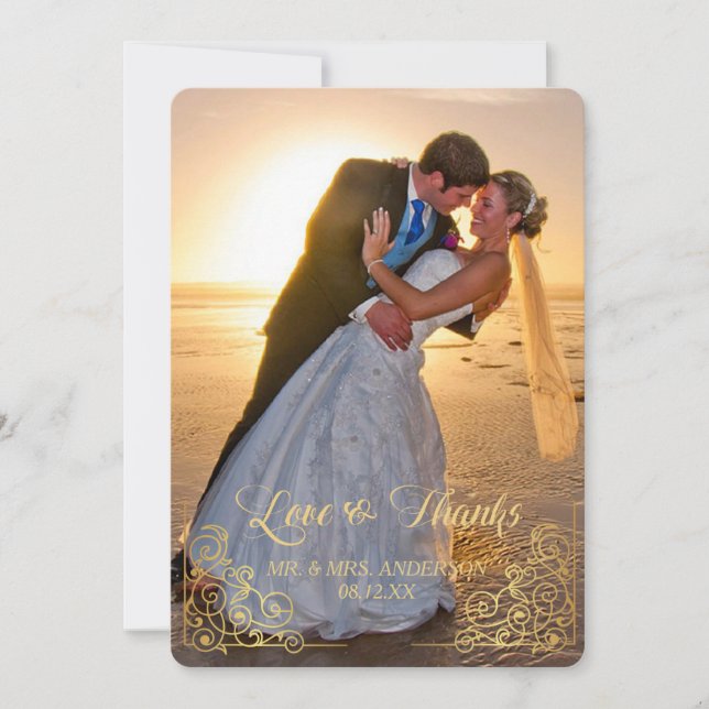 Gold Heart Confetti Photo Mariage Merci (Devant)