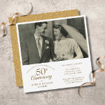 Gold Heart Confetti Wedding Photo 50th Anniversary Invitation<br><div class="desc">Personalize with your favourite wedding photo and your special 50th golden wedding anniversary celebration details in chic gold typography. The reverse features gold love heart confetti. Designed by Thisisnotme©</div>