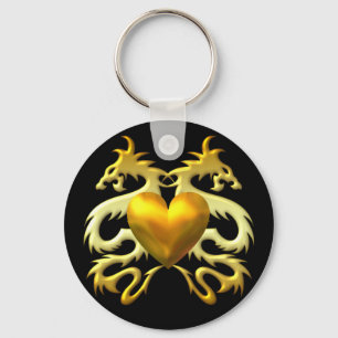 GOLD HEART DRAGONS KEYCHAIN