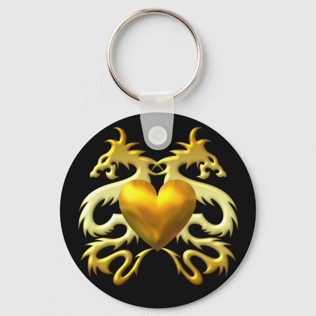 GOLD HEART DRAGONS KEYCHAIN (Front)