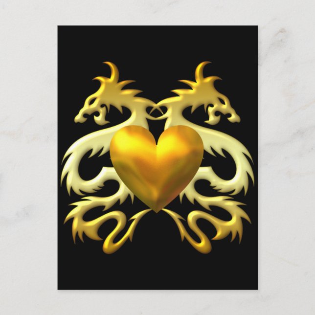 GOLD HEART DRAGONS POSTCARD (Front)
