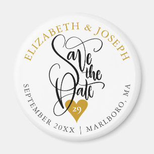 Gold Heart Elegant Script Save the Date Magnet