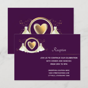 Gold Heart Female Wedding   Reception card