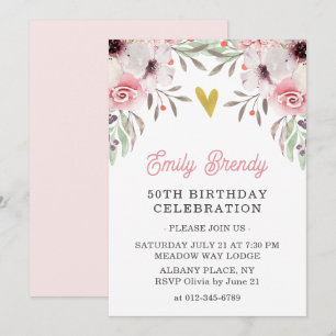 Gold Heart Floral 50e anniversaire Invitation de f