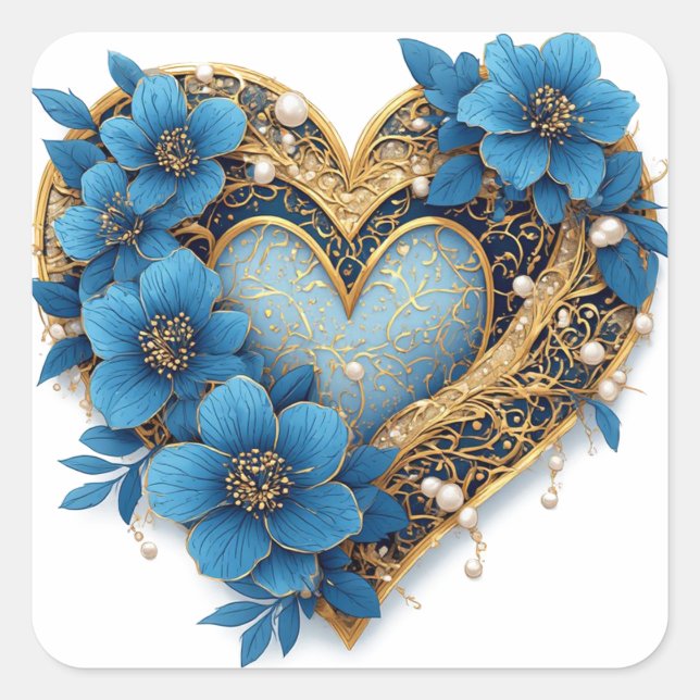 🌿 Gold Heart Floral Circle For Romantic Gift Wrap Square Sticker (Front)