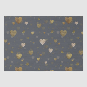 Gold heart foil stroke pattern grey tissue paper