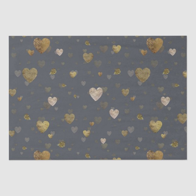 Gold heart foil stroke pattern grey tissue paper (Front)