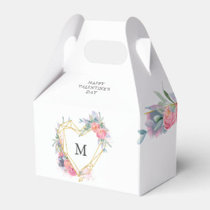 gold heart frame blush floral monogram Valentines Favor Box