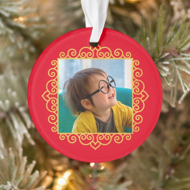 Gold Heart Frame Photo Personalized Gift Christmas Ornament (Tree)