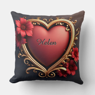 ❤️ Gold Heart Frame Romantic Luxury Valentine Deco Throw Pillow