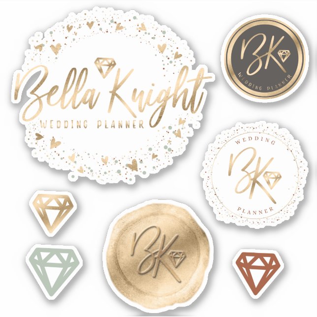 Gold Heart Gem & Confetti Custom Made Company Logo (Front)
