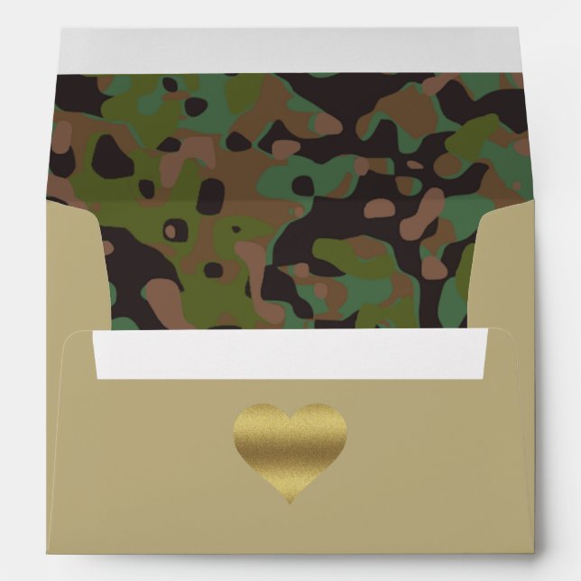 Gold Heart GI Camouflage Party Note Card Envelope (Back (Bottom))