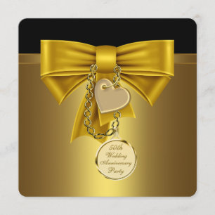 Gold Heart Gold 50th Wedding Anniversary Party Invitation