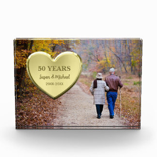 Gold Heart Golden 50th Anniversary Photo Block