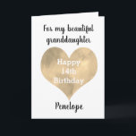 Gold Heart Happy 14th Birthday  Card<br><div class="desc">A gold heart watercolor granddaughter 14th birthday card,  which you can easily personalize with her name. Inside this 14th birthday card reads a birthday message for her,  but you can also personalize if wanted. There is a happy birthday message on the back. A unique personalized birthday keepsake for her.</div>