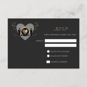Gold Heart Homme Mariage   carte RSVP