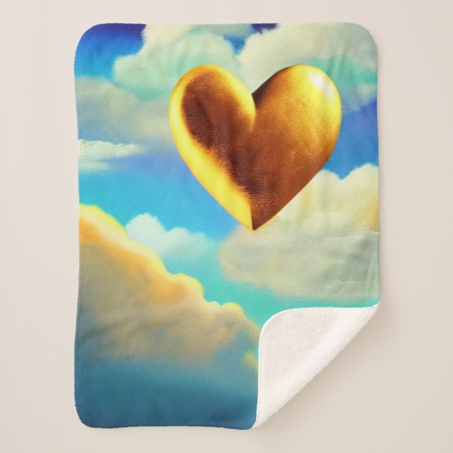 Gold Heart in the Clouds Sherpa Blanket (Front)