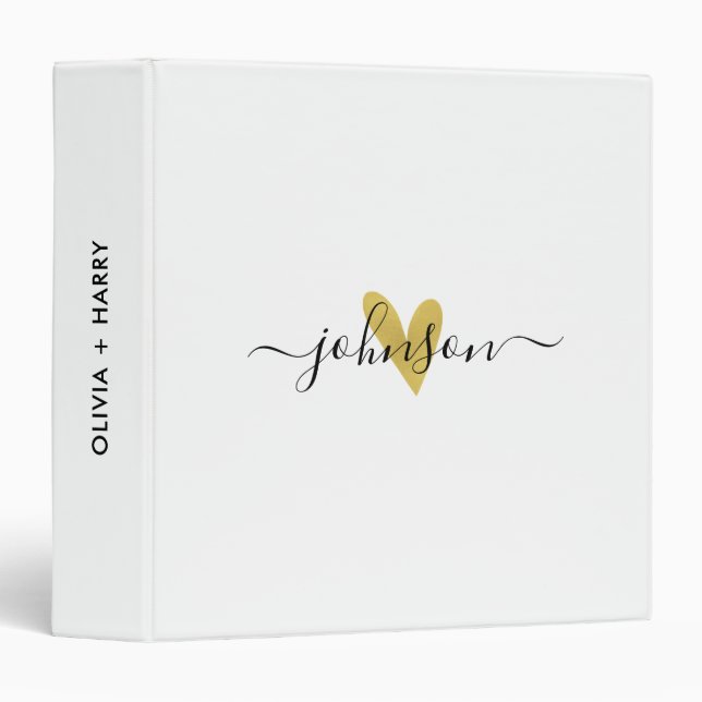 Gold Heart Lettered Name | Wedding Photo Album   Binder (Front/Spine)