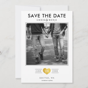 Gold Heart LGBTQ Save the Date with Photo