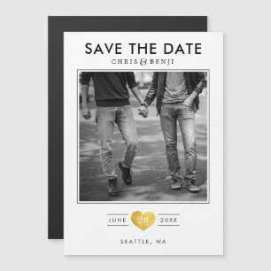 Gold Heart LGBTQ Save the Date with Photo Magnetic Invitation