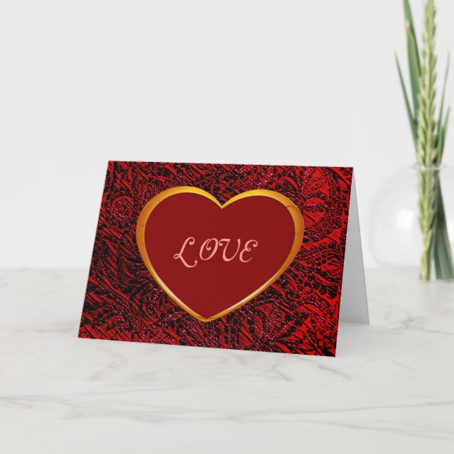 Gold Heart Love Frame with Red Fabric Card (Front)