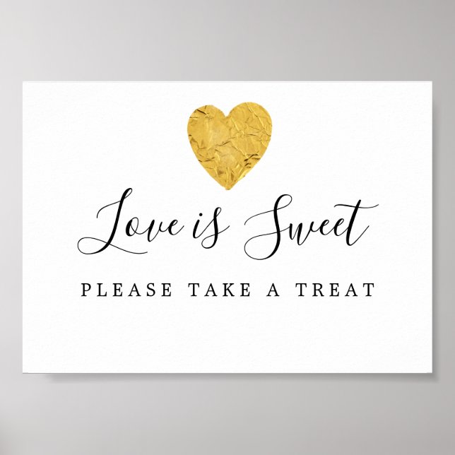 Gold Heart Love is Sweet Wedding Dessert Bar Sign (Front)