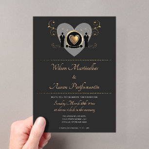 Gold Heart Male Wedding Acrylic Invitations