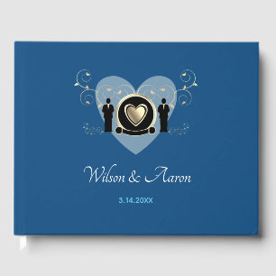 Gold Heart Male Wedding Classic Blue Guest Book