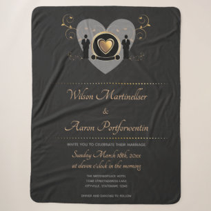 Gold Heart Male Wedding Invite Keepsake Sherpa Blanket
