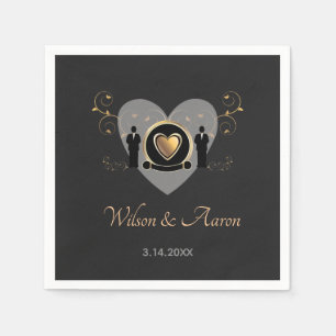 Gold Heart Male Wedding   Paper Napkin