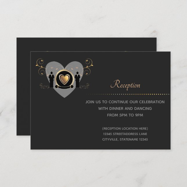 Gold Heart Male Wedding | Reception Card (Front/Back)