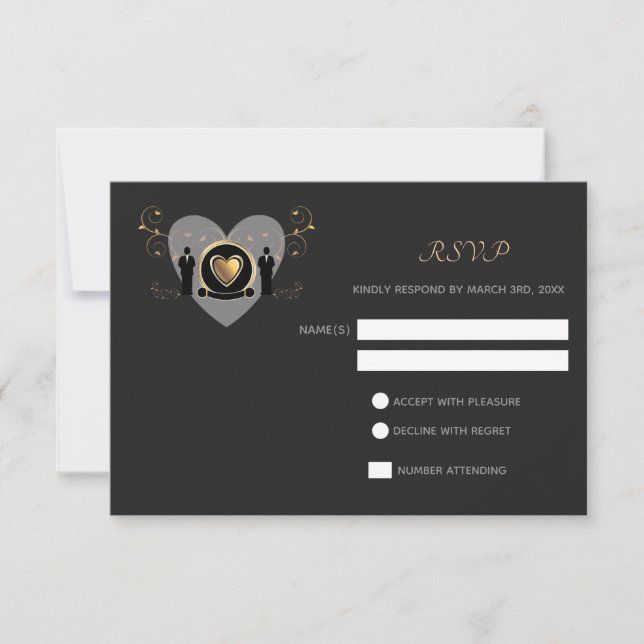 Gold Heart Male Wedding | RSVP card (Front)