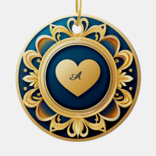 Gold Heart Medallion Ceramic Ornament