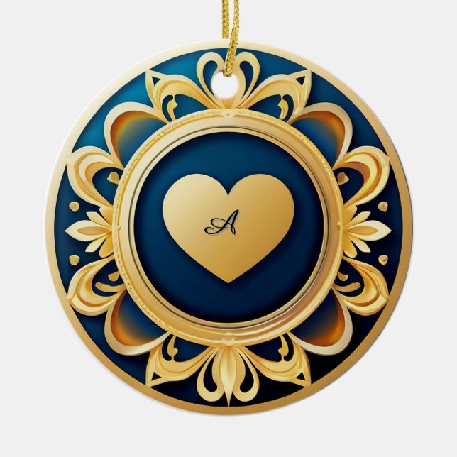 Gold Heart Medallion Ceramic Ornament (Front)