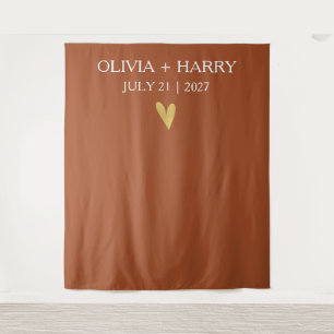 Gold Heart Modern Minimalist Wedding Backdrop Tapestry
