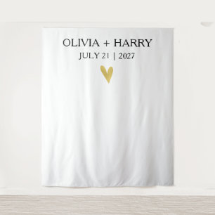 Gold Heart Modern Minimalist Wedding Backdrop Tapestry