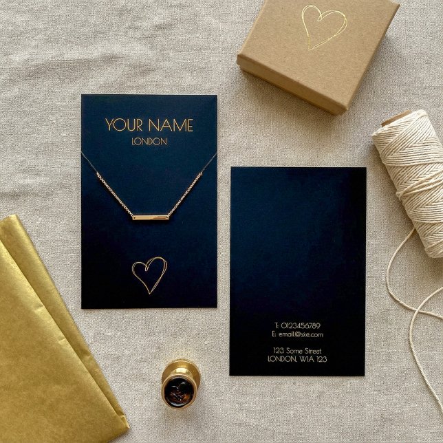 Gold heart necklace or bracelet display card (Black Gold heart necklace or bracelet display card)