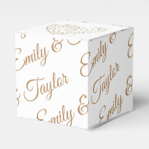 Gold Heart Newlywed's Names Wedding Favour Box