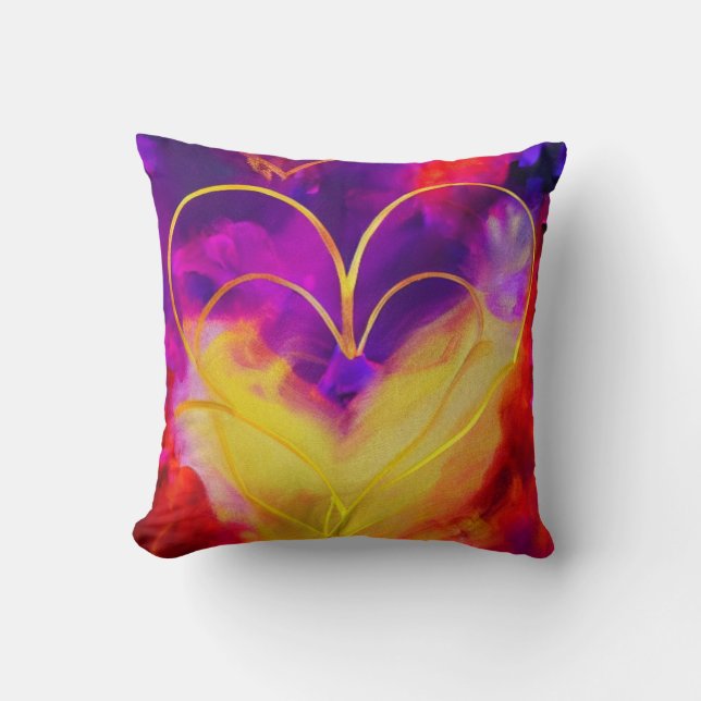 Gold Heart on Sunset Background Throw Pillow (Front)