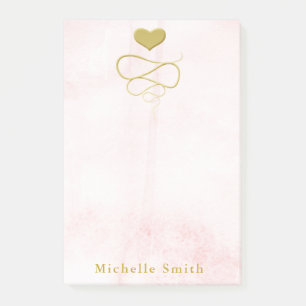 Gold Heart Ornament Blush Pink Personalized Post-it Notes