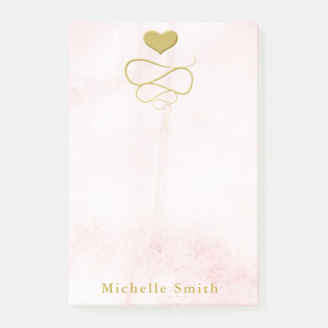 Gold Heart Ornament Blush Pink Personalized Post-it Notes (Front)
